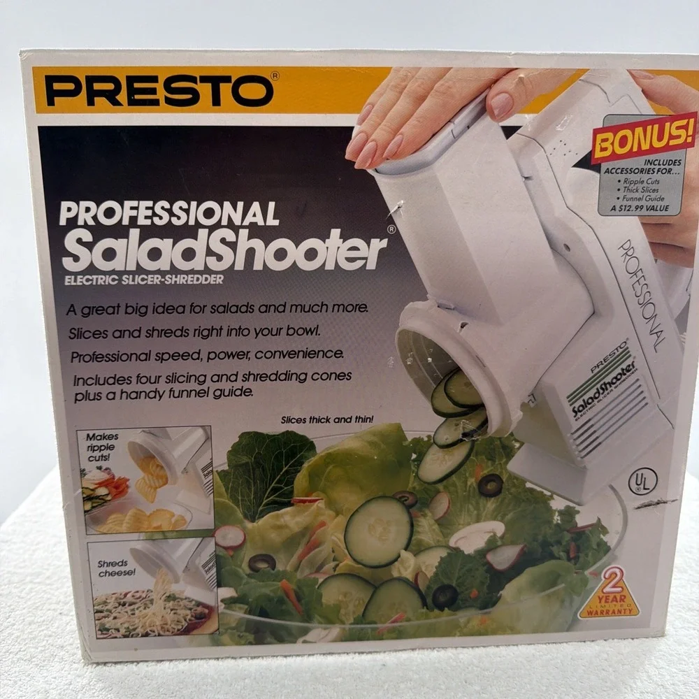 Presto Professional Salad Shooter Model 02970 White Electric Slicer Shredder NEW